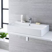 Milano Farington - White Modern Rectangular Countertop Basin with Mono Mixer Tap - 800mm x 415mm