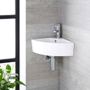 Milano Newby - White Modern Round Wall Hung Corner Basin with Mono Mixer Tap - 460mm x 320mm