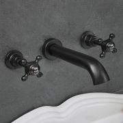 Milano Elizabeth - Traditional Wall Mounted 3 Tap-Hole Crosshead Basin Mixer Tap - Black