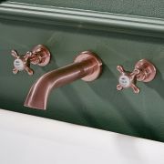 Milano Elizabeth - Traditional Wall Mounted 3 Tap-Hole Crosshead Bath Filler Tap - Brushed Copper