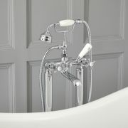Milano Elizabeth - Traditional Freestanding Crosshead Bath Shower Mixer Tap with Hand Shower - Chrome and White