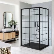Milano Barq - Black Grid Corner Sliding Door Shower Enclosure with Slate Tray - Choice of Sizes and Side Panel