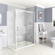 Milano Langley - Chrome Corner Traditional Sliding Shower Door Enclosure with Tray - Choice of Size