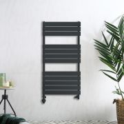 Milano Lustro Dual Fuel - Designer Anthracite Flat Panel Heated Towel Rail - Choice of Size and Cable Cover