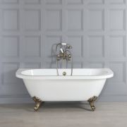 Milano Richmond - White Traditional Back to Wall Freestanding Bath with Brushed Gold Feet - 1685mm x 780mm