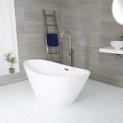 Milano Irwell - White Modern Oval Double-Ended Freestanding Bath - 1570mm x 785mm - Choice of Overflow Finish