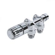 Milano - Chrome Thermostatic H-Block Angled Radiator Valves - 14mm Copper Euro Cone Adapters