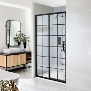 Milano Barq - Black Grid Sliding Shower Door with Tray - Choice of Sizes