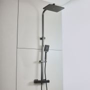 Milano Arvel - Modern Thermostatic Bar Shower Valve with Square Shower Head and Hand Shower - Black