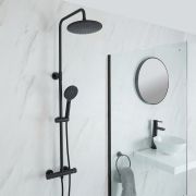 Milano Nero - Modern Thermostatic Bar Shower Valve with Round Shower Head and Hand shower - Black