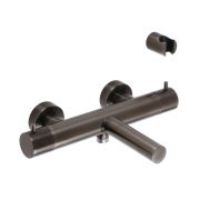 Milano Otto - Modern Round Thermostatic Bar Shower Valve with Bath Spout - Black Nickel