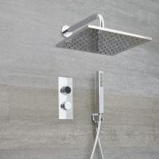 Milano Vis - Chrome Thermostatic Digital Shower with Square Shower Head and Hand Shower (2 Outlet)
