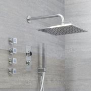 Milano Vis - Chrome Thermostatic Digital Shower with Wall Mounted Square Shower Head, Hand Shower and Body Jets (3 Outlet)