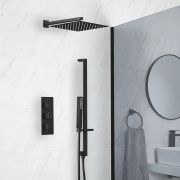 Milano Preto - Black Thermostatic Shower with Shower Head and Riser Rail with Hand Shower (2 Outlet)