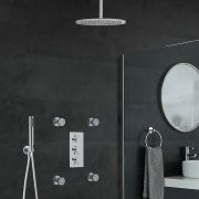 Milano Mirage - Chrome Thermostatic Shower with Diverter, Ceiling Mounted Shower Head, Hand Shower and Body Jets (3 Outlet)