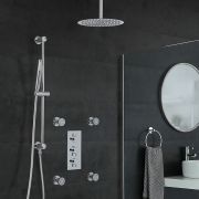 Milano Mirage - Chrome Thermostatic Shower with Diverter, Ceiling Mounted Shower Head, Hand Shower, Body Jets and Riser Rail (3 Outlet)