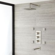 Milano Hunston - Triple Diverter Thermostatic Shower Valve, Square Head, Spout and Body Jets - Brushed Nickel (3 Outlet)
