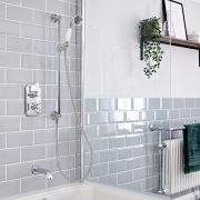 Milano Elizabeth - Chrome and White Traditional Thermostatic Shower with Diverter, Riser Rail and Bath Spout (2 Outlet)
