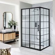 Milano Barq - Black Grid Sliding Shower Door - Choice of Sizes and Side Panel