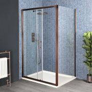 Milano Eris - Brushed Copper Sliding Shower Door - Choice of Sizes and Side Panel