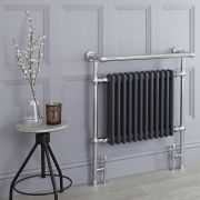 Milano Elizabeth - Anthracite and Chrome Traditional Heated Towel Rail - 930mm x 790mm (With Overhanging Rail)