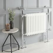Milano Elizabeth - White Traditional Dual Fuel Heated Towel Rail - 930mm x 790mm (withOverhanging Rail) - Choice of Wi-Fi Thermostat and Cable Cover