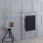 Milano Elizabeth - Anthracite and Chrome Traditional Heated Towel Rail - 930mm x 620mm