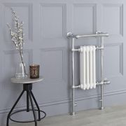 Milano Elizabeth - White and Chrome Traditional Electric Heated Towel Rail - 930mm x 450mm (With Overhanging Rail)