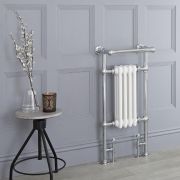 Milano Elizabeth - White and Chrome Traditional Heated Towel Rail - 930mm x 452mm (With Overhanging Rail)