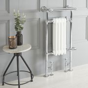 Milano Elizabeth - White Traditional Dual Fuel Heated Towel Rail - 930mm x 450mm (with Overhanging Rail) - Choice of Wi-Fi Thermostat and Cable Cover