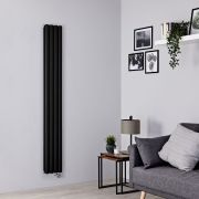 Milano x ECOSO Aruba Slim - Electric Black Vertical Designer Radiator - 1780mm x 236mm (Double Panel) - with Wi-FI Thermostatic Heating Element