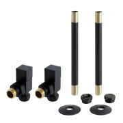 Milano - Modern Square Angled Radiator Valve and Pipe Set - Black
