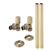 Milano - Modern Angled Radiator Valve and Pipe Set - Brushed Gold