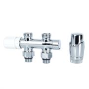 Milano - Chrome Male H-Block Straight Valve With Chrome TRV - 15mm Copper Adapters
