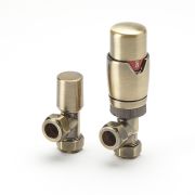 Milano - Brushed Gold Thermostatic Angled Radiator Valve and Lockshield
