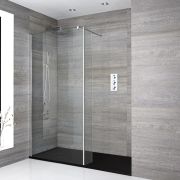 Milano Portland - Chrome Walk-In Shower Enclosure with Slate Tray - Choice of Size and Hinged Return Panel Option