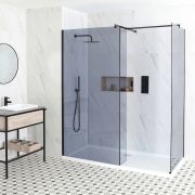 Milano Nero-Luna - Smoked Glass Corner Walk-In Shower Enclosure with Tray - Choice of Sizes and Hinged Return Panel Option