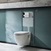 Milano Newby - White Modern Wall Hung Toilet with Tall Wall Frame - Choice of Flush Plate