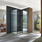 Milano Florence - Fluted Glass Black Framed Corner Walk-In Shower Enclosure with Tray - Choice of Sizes