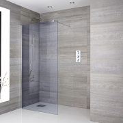 Milano Portland-Luna - Smoked Glass Chrome Wet Room Shower Enclosure - Choice of Glass Size and Drain