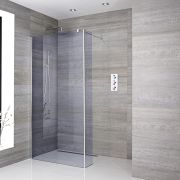 Milano Portland-Luna - Smoked Glass Chrome Wet Room Shower Enclosure with Hinged Return Panel - Choice of Glass Size and Drain