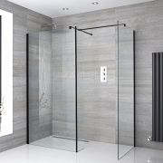 Milano Nero - Corner Wet Room Shower Enclosure with Hinged Return Panel - Choice of Glass Size & Drain