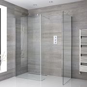 Milano Portland - Corner Wet Room Shower Enclosure with Hinged Return Panel - Choice of Glass Size & Drain