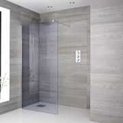 Milano Portland-Luna - 1950mm Smoked Glass Wet Room Screen - Chrome - Choice of Sizes and Hinged Return Panel