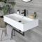 Milano Elswick - White Modern 750mm x 420mm Rectangular Wall Hung Basin with Black Towel Rail