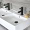 Milano Elswick - White Modern 820mm x 420mm Rectangular Double Wall Hung Basin with Black Towel Rail
