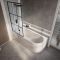 Milano Overton - 1700mm x 725mm Modern J-Shaped Corner Shower Bath with Black Grid Bath Screen - Left / Right Hand Options