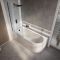 Milano Overton - 1700mm x 725mm Modern J-Shaped Corner Shower Bath with Black Bath Screen - Left / Right Hand Options