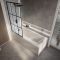 Milano Elswick - Modern Square Single Ended Shower Bath with Black Grid Bath Screen - Choice of Size and Panels