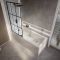 Milano Elswick - 1700mm x 750mm Modern Square Straight Shower Bath with Black Grid Bath Screen - Choice of Panels